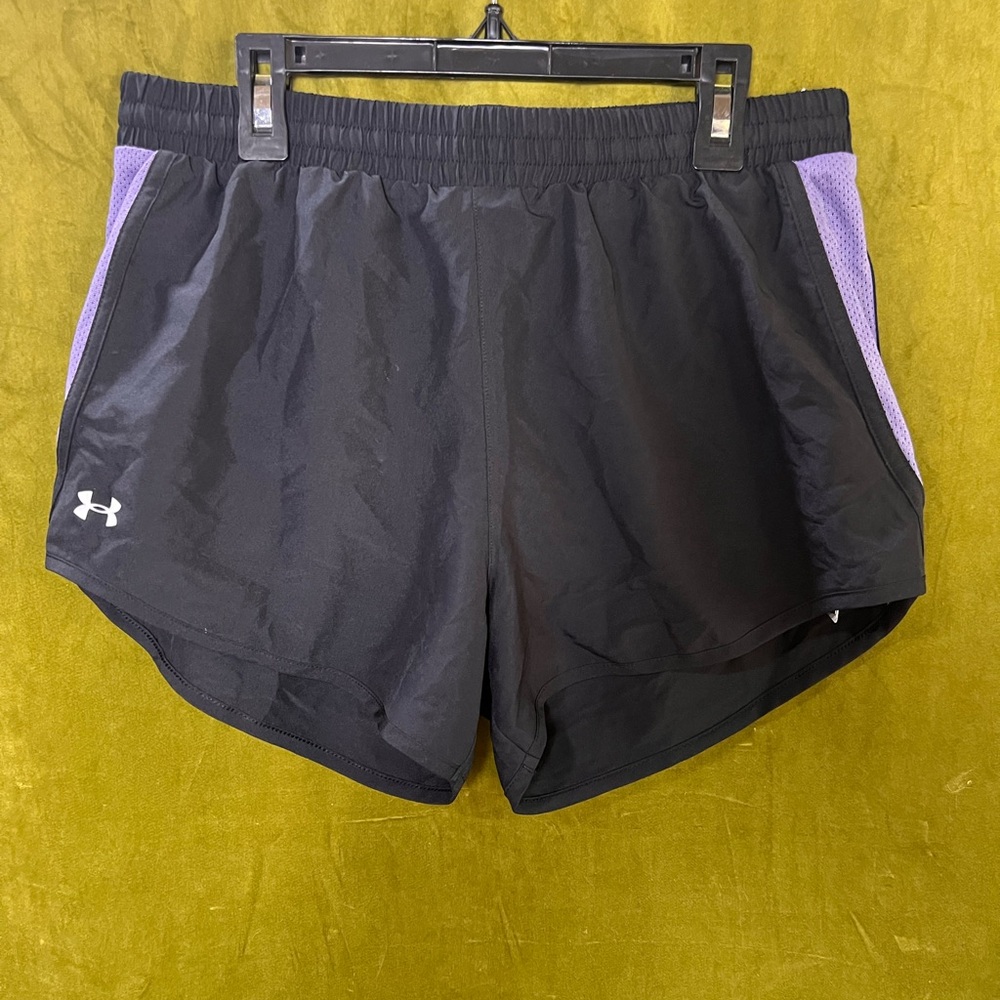 Under Armour Women's Black Shorts with Purple Panels